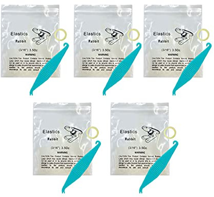 Kieferorthopädische Gummibänder, 500 Stück, Mittlere Stärke 3.5OZ, Dreadlocks, Haarzöpfe, Zahnlücke, 5 Stück Platzierer für Zahnspangen(Kaninchen 3/16)