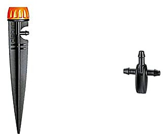 Claber 87304 Goc.Gocciol.C/Picchett.Pz10 91228, Nero/Arancione/Grigio, 155X25X240 Cm & Raccordo A 3 Vie Per Tubo Da 4-6Mm Blister 10 Pezzi