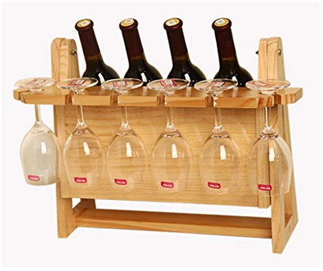 Estante para botellas de vino Estante de madera para vino de pie, botella de vino de mesa y soporte de vidrio, organizador de almacenamiento de vino para cocina / comedor / bar Mueble vinoteca manejab