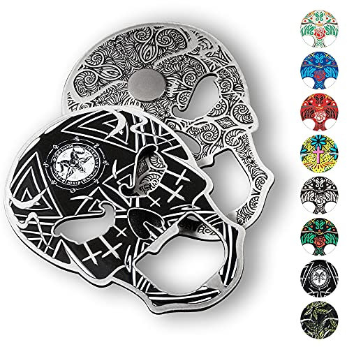 KADAX Flaschenöffner, Schädel Design, Bieröffner aus Metall, Drehverschlussöffner für Party, Haus, Bier, Soda, Einhand Öffner mit Magnet, Kapselheber, Kühlschrankmagnet (Schwarz/weiß)