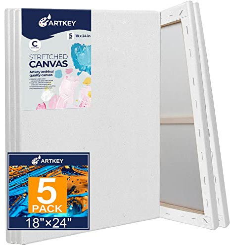Keilrahmen zum Malen, 45 x 60 cm, 5er-Pack, 300 g/m², dreifach grundiert, säurefrei, 100% Baumwolle, gerahmte Leinwand, leere Kunstleinwände für Acryl, Gießen, Öl, Aquarellmalerei