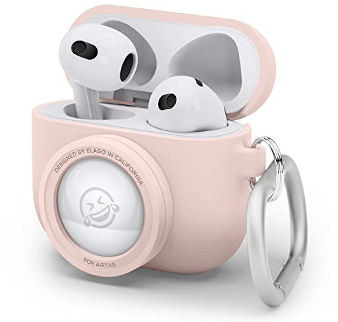 elago Snapshot Hülle kompatibel mit AirPods 3 und AirTags, Niedliches klassisches Kamera Design, Locator Case, Schlüsselanhänger Inklusive [Tracking Device Nicht Enthalten] (Rosa)
