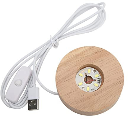 Base de Pantalla LED de Madera, Soporte para Cristales de Arte, Luz Blanca, 8 cm/3.15 Pulgadas, Base Redonda para Exhibición de Joyas y Figuras de Cristal