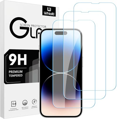 Whioltl 3 Pièces Verre Trempé pour iPhone 14 Pro Max 6,7 Pouces, Ultra Résistant Film Protection écran, sans Bulles d'air, 0.33mm, Dureté 9H Glass, Anti Rayures, HD Transparent