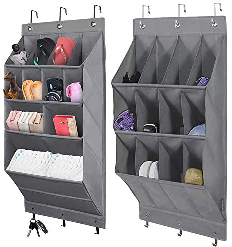 NELLHOMY Lot de 2 Rangements Chaussure Suspendu Sur Porte, Organisateur de Chaussures à Suspendre avec 6 Crochets, Sac de Rangement avec Grande Poche Profonde pour Chaussures des homme et femme, Gris