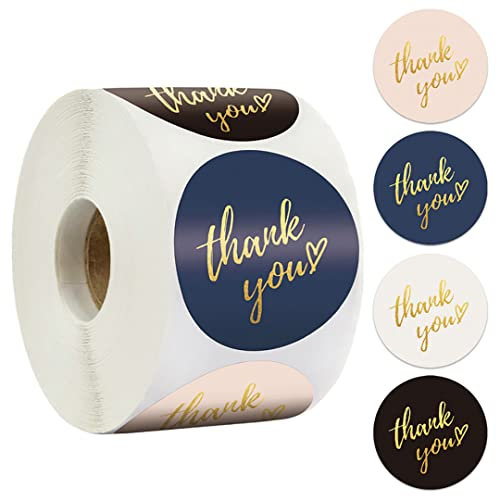 1 Roll Of 500 Pieces With 4 Colors Of Gilded Round Thank You Baking Sticker Labels, 1.5 Inches Of Thank You Stickers For Envelope Seals, White Stickers For Wedding, Birthday, Party Gift Bags (white)