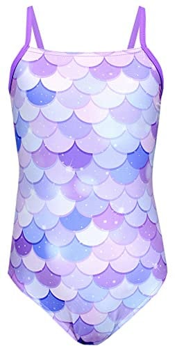 Aquarti Costume Piscina Bambina – Costume Intero Bambina con Bretelle Sottili Regolabili, Sirena/Viola/Porpora, 140