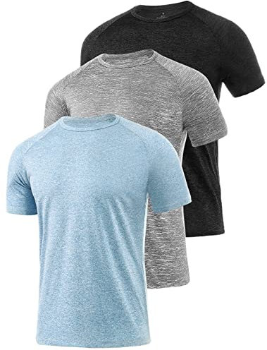 Star Vibe 3 Pack Men's Dry Fit T Shirt Moisture Wicking Athletic Tees Exercise Fitness Activewear Short Sleeves Gym Workout Top Black/Light Grey/Blue L