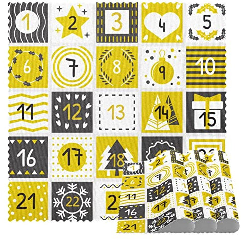 Quadratische Tischsets für Esstisch Set Weihnachten Adventskalender Gelb Karomuster