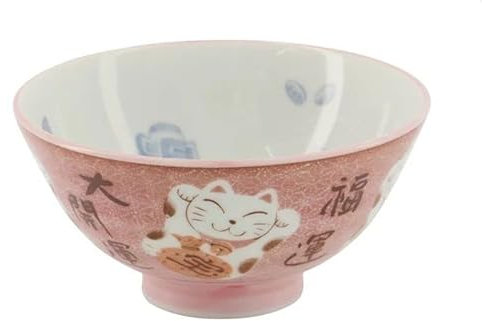 Tokio Bol design japonais pour chat Kawaii Cat Tayo - Bol en porcelaine Nippon - Ramen - Ramen - Nouille - Soupe - Bol à dessert - Chat amusant - 11 x 6 cm - 300 ml - Rose
