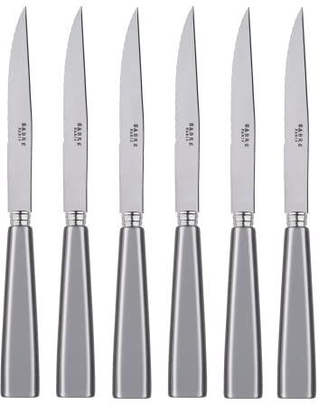 SABRE PARIS - 6er Set Steakmesser Mit Wellenschliff -22,5cm - Icon - Fleischmesser - Edelstahl & Acryl - Spülmaschinenfest - Grau