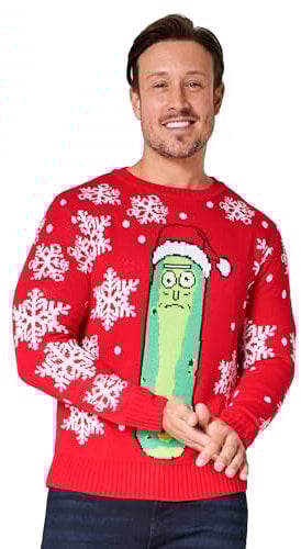 RICK AND MORTY Mens Christmas Jumper, Warm Funny Xmas Sweater - Mens Gifts (Red, 2XL)