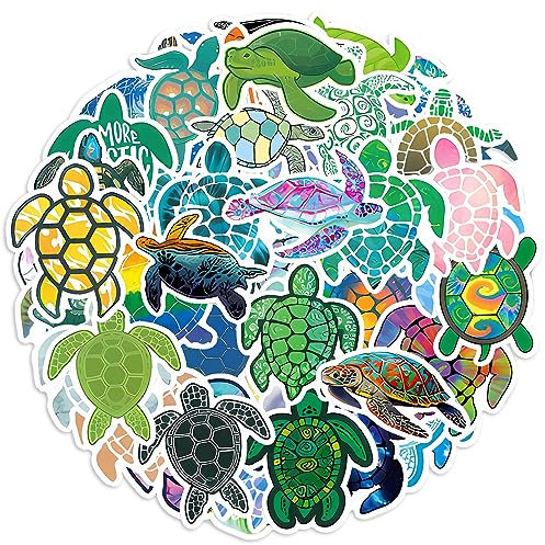 cobee Sea Turtle Stickers,50 Stück Meeresschildkröten Aufkleber Bunte Ozean Aufkleber Wasserfeste Sommer Meeresschildkröten Aufkleber für Kühlschrank, Wasserflaschen, Laptop, Gepäck, Skateboard