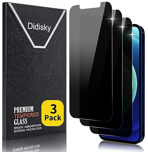 Didisky 3-Unidades Privacidad de Cristal Vidrio Templado Protector de Pantalla para iPhone 12, iPhone 12 PRO 6,1, Anti-voyeur, Antihuellas, Sin Burbujas, Fácil de Limpiar, 9H Dureza