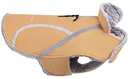 VIVAGLORY Hunde Wintermantel, Schnee- und Winddicht, Wasserabweisend Mit Bauchschutz, Verstellbare Hundejacke, Warme Fleece-gefüttert für Kleine Mittlere Große Hunde, Khaki