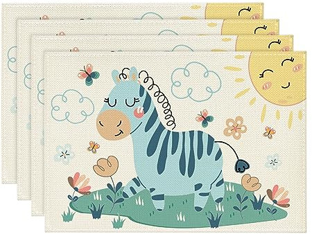 Artoid Mode Zebra Sonne Dschungel Kinder Platzsets 4er Set, 30x45cm Tischset Waschbar Platzdeckchen Küche Party Deko