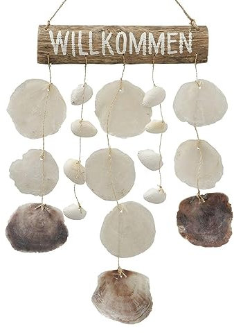 Panneau en bois flotté avec chaîne de coquillages - Décoration murale de jardin - Décoration murale - Décoration de jardin - Coquillages maritimes en bois flotté env. 40 x 32 x 4 cm
