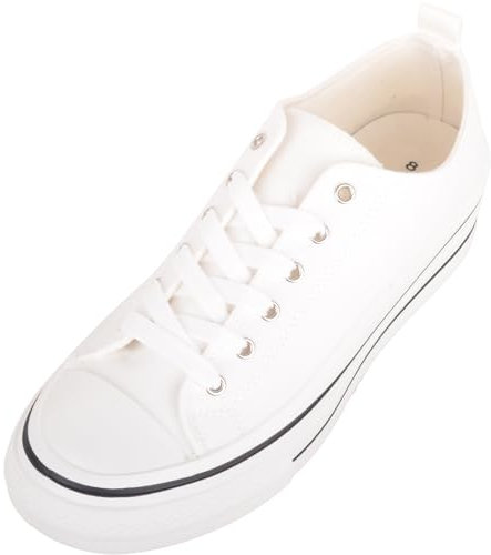 Womens Lace Up Casual Lesiure Canvas Trainers Sneakers Pumps with Chunky Platform Sole - White - UK 4 / EU 37