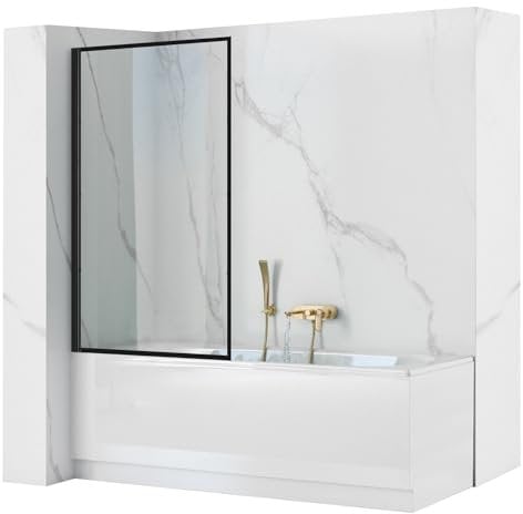 Rea Mampara de bañera móvil Lagos Mampara de bañera de pared 80 x 140 cm, cristal de seguridad 5 mm (Acabado perfil: Negro)