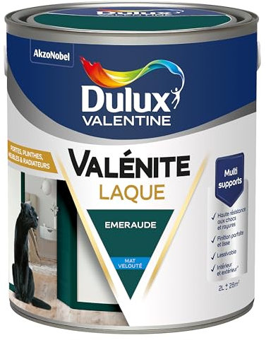 Dulux Valentine Peinture Laque Valénite Intérieur et Extérieur Multi-supports - Finition parfaite et lisse, Formule Haute Résistance - Mat Emeraude 2 L