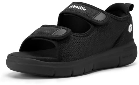 FitVille Sandalias para Diabéticos Mujer Ancho Zapatos Ortopédicos Cierre con Hebilla Sandalias de Rehabilitación con Abertura para Pies Hinchados Negro 38 EU Ancho