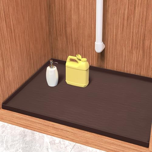 URMONA Unterbeckenmatte, 71,1 x 55,9 cm, Unterbeckenmatten für Küche, wasserdichte Silikon-Unterspüle, Abtropfschale, Spülbeckenschrank-Schutzmatten für Küche, Braun