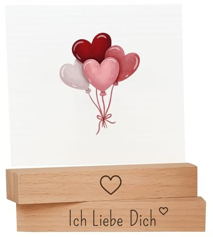 DwieDeko - Kartenhalter Holz 2er Set mit Gravur - Ich Liebe Dich Geschenke für Männer & Frauen - Geschenk Valentinstag