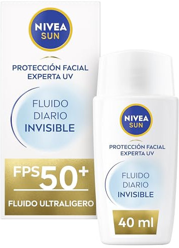 NIVEA SUN Fluido Diario Invisible Protector solar facial FPS 50+ (1 x 40 ml), crema solar facial ultra ligera con efecto mate, El embalaje puede variar
