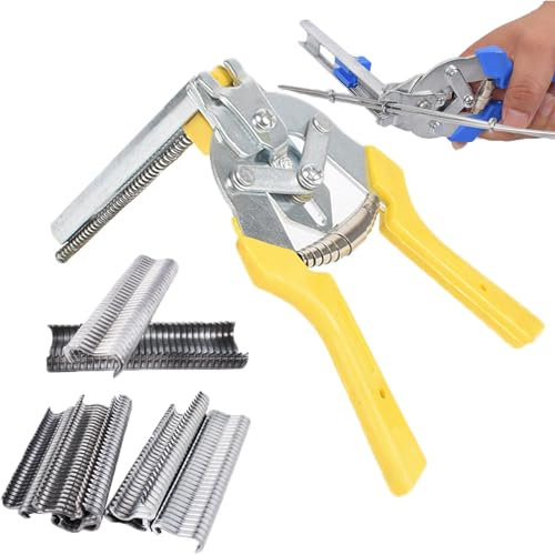 GXJIXf Type M Nail Ring Pliers, Type M Nail Ring Pliers for Fencing with 600 Pcs M Galvanized Steel Rings, Multifunction Cage Clamp Hog Ring Pliers (Yellow)