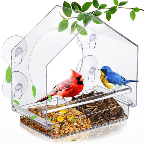 HCGADON -Window Bird Feeders with Strong Suction Cups - Clear Window Bird Feeders for Outside - Wild Bird Watching Gift, Easy-to-Clean, Outdoor Birdhouse - Perfect for Garden, Yard, & Elderly Viewing