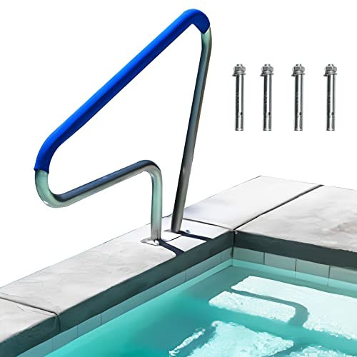 TQVLNMCR Pool-Handlauf 39X32, Schwimmbad-Treppengeländer Aus Edelstahl 304, In Den Boden Eingelassener Pool-Handlauf Mit Einer Tragfähigkeit Von 300 Pfund, Pool-Reling Mit Schnellmontage-Grundplat
