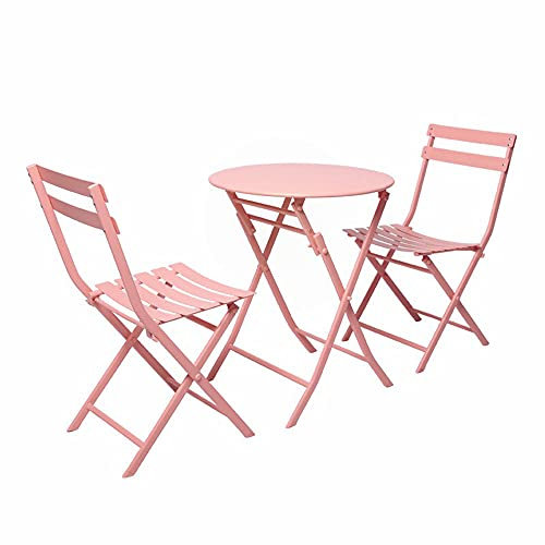 Gartentisch- und Stuhlset für den Außenbereich, 3-teiliges Terrassenset mit klappbaren Bistrostühlen und Tisch, widerstandsfähiges Konversationsset für den Innen- und Außenbereich (Pink)