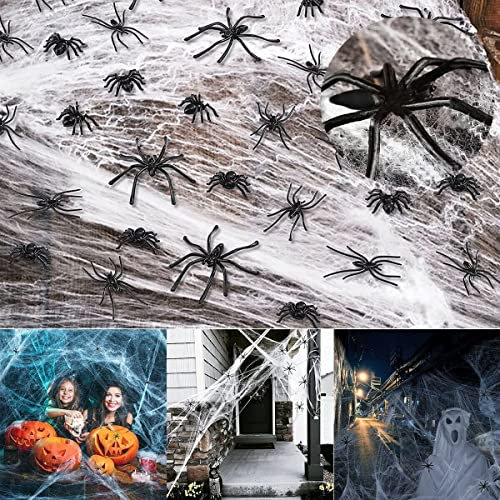 Halloween Deko Spinnennetz - 60g Weiß Spinnenweben mit 30 Schwarzen Horrorspinnen,300 m² Großes Gruseliges Spinnennetz für Innen,Außen,Haus,Garten,Spukhaus,Halloween Party Dekoration und Zubehör