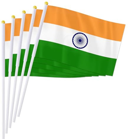 PTEROSAUR 50 Pack India Handheld Flag, 5.5x8.2 Inch Indian National Small Flags, World Asian Countries India Hand Held Stick Waving Flag (50)
