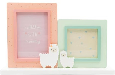 Vintageparts Bilderrahmen mit Lama-Duo in Rosa und Mint Deko, süßer Bilderrahmen für Fotos