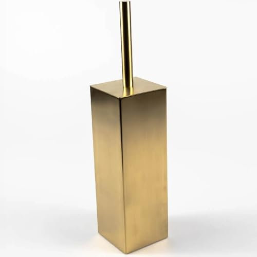 Pebble Grey™ Elemental Toilet Brush & Holder for Bathroom, Square Toilet Cleaner Brush, Anti-Rust, Freestanding, Bathroom Essentials (Brushed Brass)
