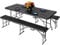 6ft Folding Table & Folding Bench Seat Set - Functional, Easy-to-Fold-and-Store Furniture for Indoor and Outdoor Use with Wood Grain Pattern, Heavy-Duty Black Plastic Surfaces & Steel Frames