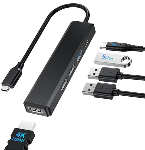 BHHB M80 Hub USB C HDMI 4K/ PD 100W/ USB 3.0 5Gbps/ 2*USB 2.0, Hub USBC Multi Ports Adaptateur USB-C vers HDMI, Station d' Accueil Multiport Compatible avec MacBook Pro/Air, Mac, Type-C PC Portable