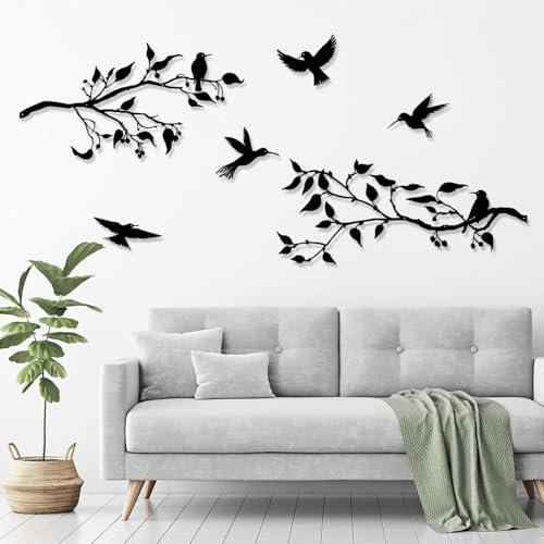 Pduoduo Décoration murale d'extérieur en métal à suspendre,Oiseaux sur La Branche,Oiseau Art Décor Mûr,Feuilles avec Oiseaux,Décoration Murale Rustique,Décoration Murale d'intérieur et d'extérieur