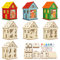 MONCAP 7pz Casette Decorative in Legno Naturale 8x8x11.5cm Villaggio Natalizio Decorazione Christmas Village Regali Addobbi Natale Casetta di Natale