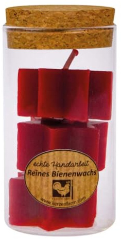 Kerzenfarm Hahn Bienenwachs Sternkerze rot, im Zylinder, Teelichtgröße 3er-Set