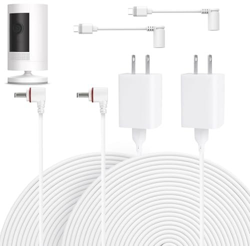 2 Pack 7m Power Cord and Adapter Compatible with Ring Spotlight Cam Plus/Pro and Stick Up Cam. Battery, Charging Cable for Ring, Weatherproof Power Plug and Micro USB Charging Cable