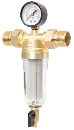 Cozyel Rückspülfilter Wasserfilter 1 Zoll DN25 Ausspülbarer Feinfilter Wasser Vorfilter Sedimentfilter mit Manometer, Wasserhahn Ersatzfilter zur Trinkwasser, Brunnenwasserschlauch Filterkombination