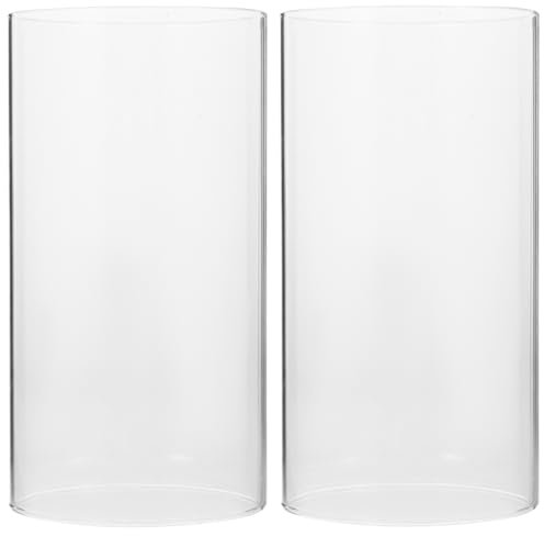SEWACC 2 Stück Glas Kerzenlampenschirm Transparent Windschutz Zylindrisch Für Wohnzimmer Tischdekoration 6X3 Zoll