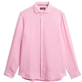 Superdry Herren Vacation Hemd mit Langen Ärmeln aus Leinen Küstenpink M