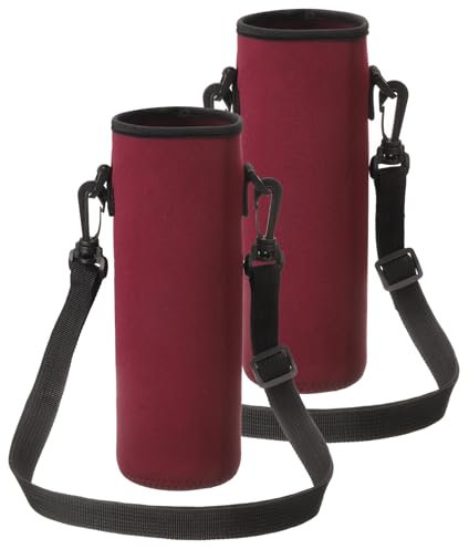 sourcing map 2pcs Neoprene Water Bottle Sleeve with Strap, 40 oz Insulated Water Glass Bottle Carrier Bag Collapsible Drink Bottle Sleeve Cover Holder with Handle, Wine Red