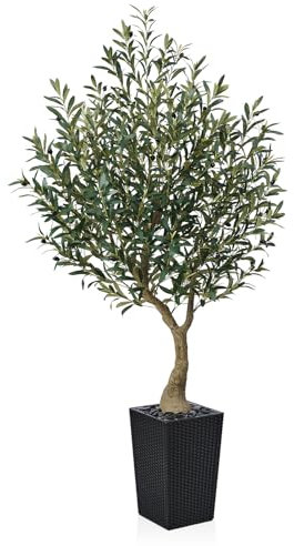 VeriNatural Olivo Artificial Grande de 180 cm - Planta Decorativa Realista con Frutas, Maceta Cónico Negra, Resistente a UV - Árbol Artificial de Interior y Exterior para Hogar Oficina Balcón, VN137