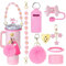 8 PCS Stanley Cup Accessories Set Stanley Water Bottle Decoration Including Straw Cover Water Bottle Flower Handle Sakura Strap Hairball Keychain for Stanley 30oz 40oz (Pink)