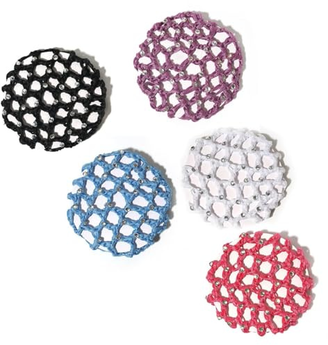 TSUOUKL 5 Stück,Net for Hair,Haarnetze Frisuren,Haarnetz Hair Net,Haarnetze,Dutt Netz Haarnetz,Ballet Bun Net,Kristall Haarnetz,Dutt Ballett Mädchen,Dutt Glitzer,Duttnetze (Mit Strass)