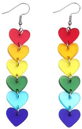 FloralGrace Herzförmige Regenbogen Pride Ohrringe Für Damen, Leichte Acryl Ohrringe Als Strahlender LGBTQ Schmuck, Ideal Für Stolz-Festival Und Veranstaltungen